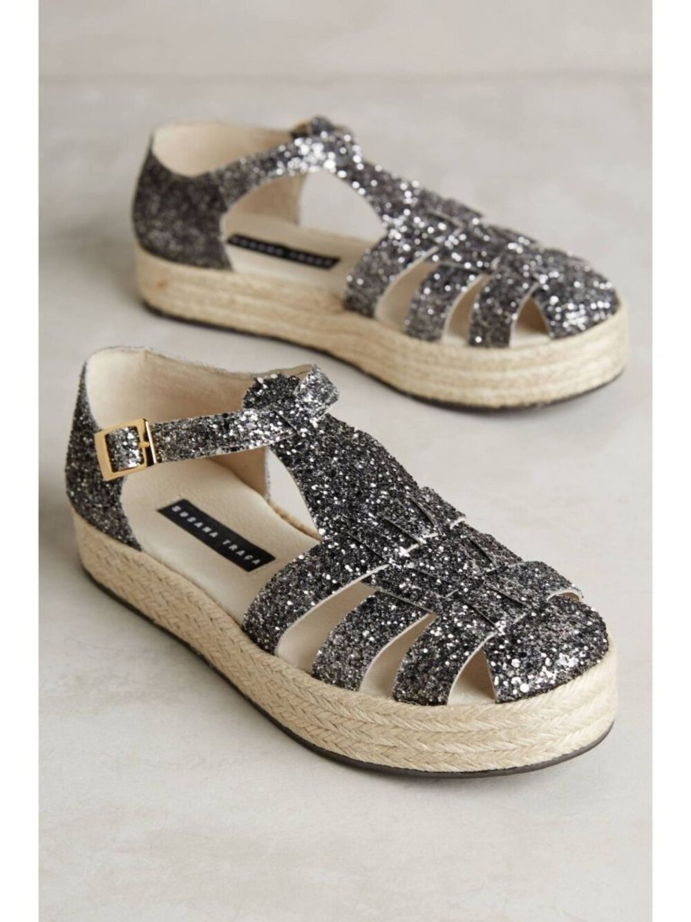 ANTHROPOLOGIE SUSANA TRACA Glitter Flatform Platforms Sz 38